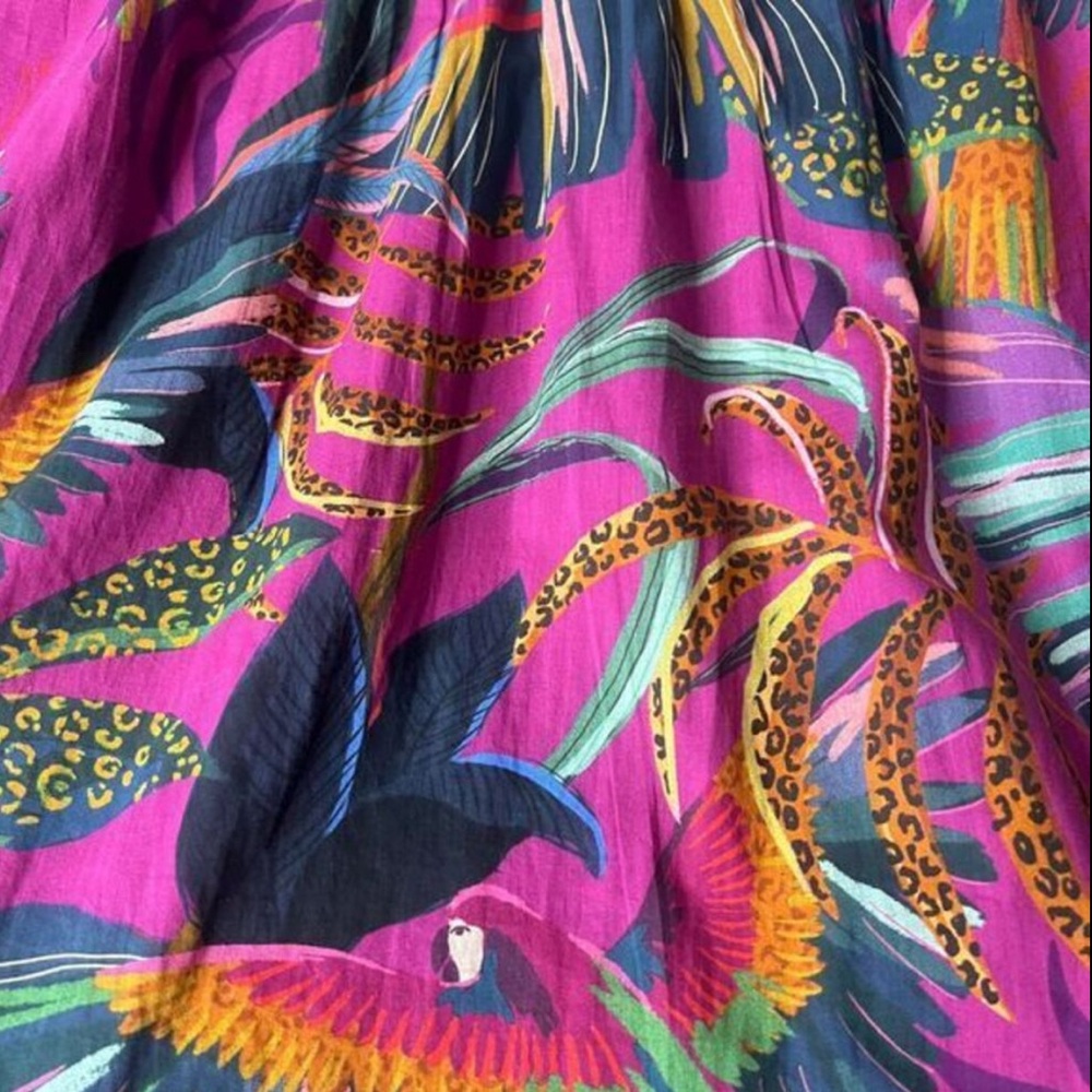 FARM Rio Rainbow Macaws Mini Dress Balloon Sleeves Cotton Dress Size Medium - Picture 8 of 10